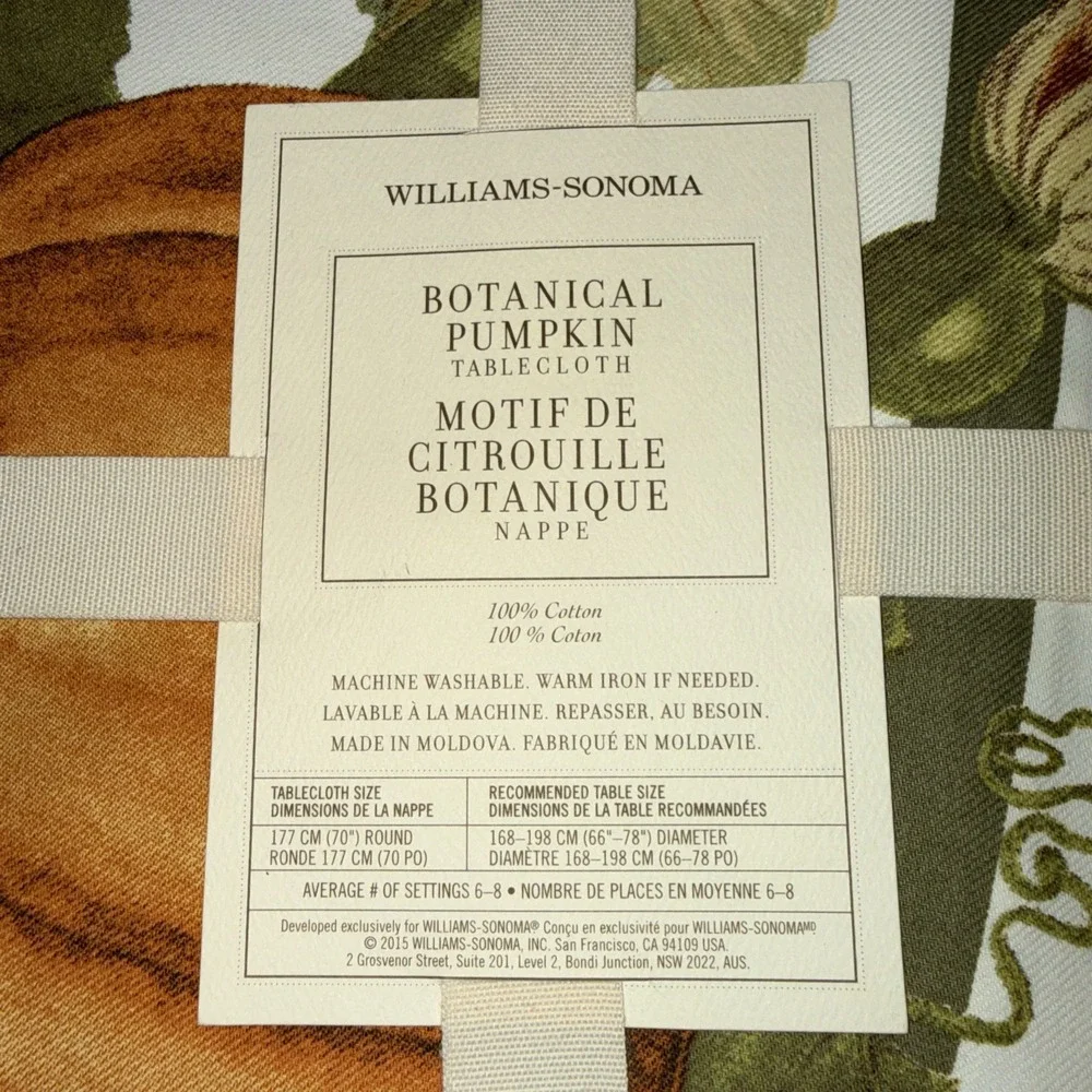 Williams Sonoma Heirloom Botanical Pumpkin Tablecloth Multicolor Round 70